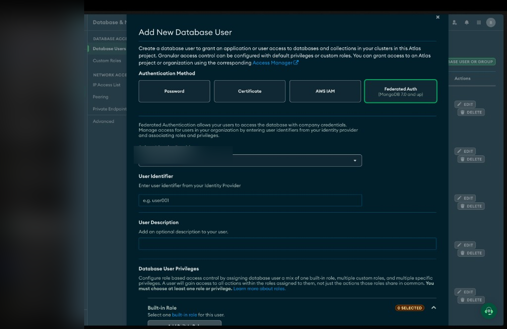 Add database user with Federated Auth