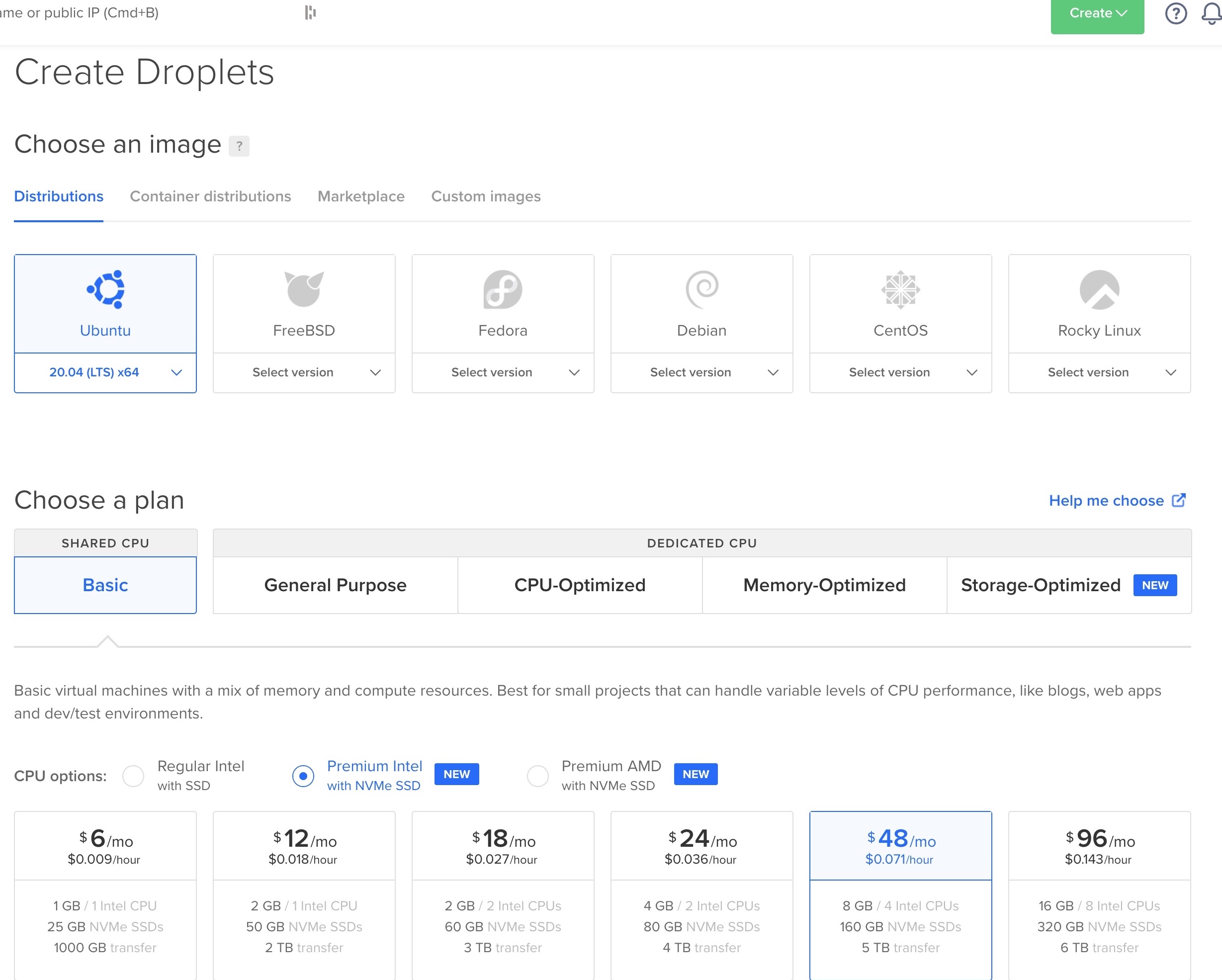 droplet settings vps