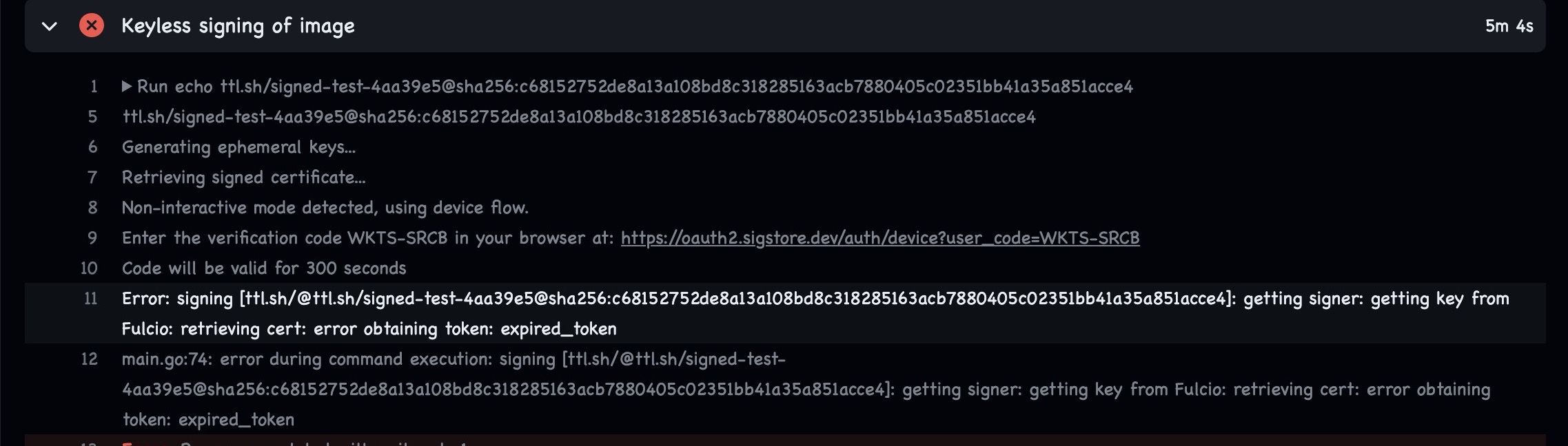 keyless signing error